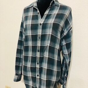 Faded Glory Blue and Gray Plaid Casual Shirt